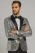 Silver Sequin Tuxedo Jacket for Men with Black Satin Lapel