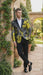 Men’s Yellow Tuxedo Black and Gold Floral Pattern Blazer | Formal Jacket - Prom Dinner Jacket + Black Pants + Bowtie