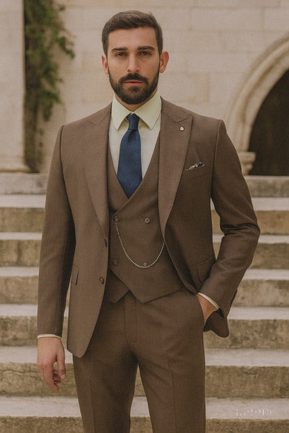 Men’s Classic Brown Three-Piece Suit – Business & Wedding Wear
