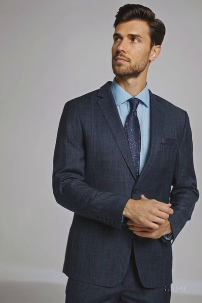 Tiglio Suit Brand Men’s Suit-Blue Gray Check- High End Suits - High Quality Suits Modern Fit