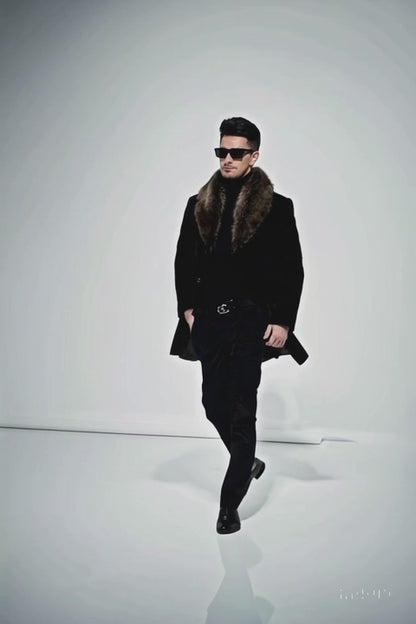 Fur Collars Men's Overcoat - Men's Peacoat and Cashmere