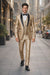 Champagne Shiny Tuxedo Vested Suit - Sateen Sharkskin Fabric Groom Suit