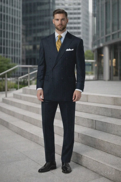 Mix And Match Suits Men's Suit Separates Wool Fabric Navy Blue And White Stripe Suit By Alberto Nardoni Brand