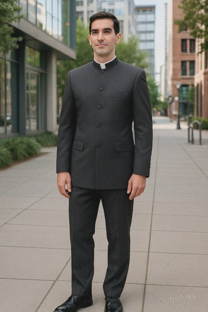 Men's Suit Mandarin Collar Black Pinstripe 5 Button Chinese Nehru Banded Collar Style Three Piece Low Priced Fashion Outfits Suits