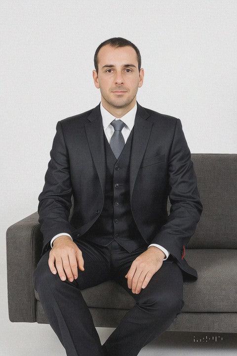  Brand Men's Black Vested Suit 