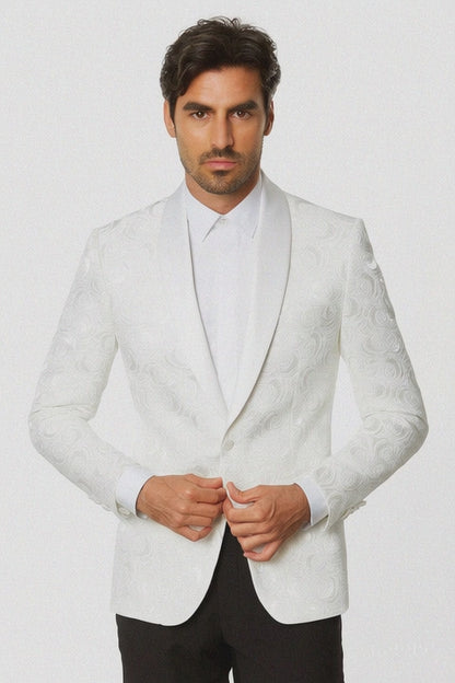 Alberto Nardoni Brand White Paisley Shawl Collar Tuxedo Suit Dinner Jacket & Men's Blazer Sport Jacket