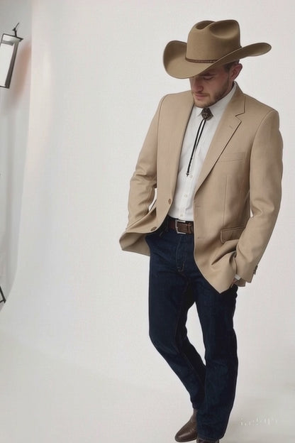Western Tan Tuxedo Dinner Jacket - Light Khaki Beige Color