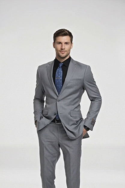 Carlo Lusso Medium Gray Two-button Poly Blend Suit Modern Fit