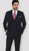 Classic Wool Fabric Fit - Pleated Pant - Peak Lapel With Double Breasted Vest - Athletic Fit Dark Navy with Blue Stripe Mens Suit