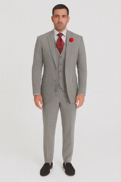 Slim Fit Suits Black/White Houndstooth Tweed Vested 3 Piece Suit 2 Button Side Vented Flat Front