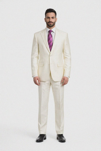 Designer Brand Men'S Shiny Off-White Two-Button Two-Piece Slim Fit Suit
