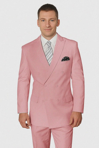 Elegant Men’s Double-Breasted Wool Suit in Soft Blush Pink Modern Fit