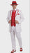 Men’s 1920s White and Red Pinstripe Zoot Suit with Fedora Hat and Wingtip Shoes – Vintage Gangster 3-Piece New Year Holiday Christmas Suit
