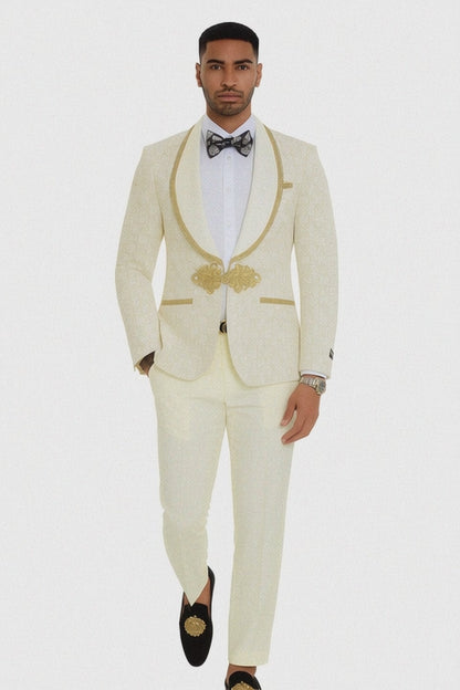 2026 Ivory and Gold 2pc Men's Suit by Tazzio