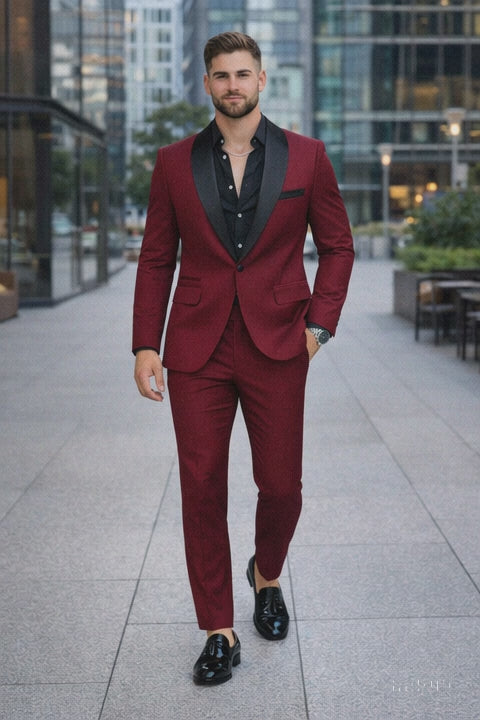 60 Burgundy Prom Tuxedo - Wedding Suit - Groom Tuxedo Suit