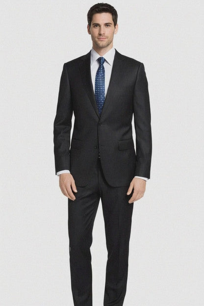Bertolini 3Pc Wool & Silk Solid Black Suit Modern Fit