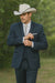 2 Button Vested Satin Trim Lapel Cowboy Tuxedo in Navy