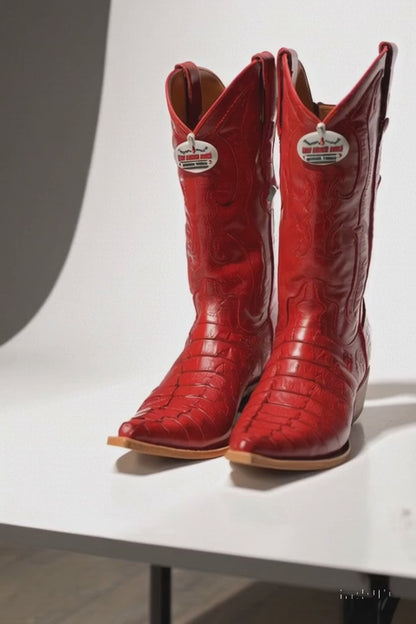 Los Altos Boots Red Caiman ~ World Best Alligator ~ Gator Skin Tail Cowboy Boots