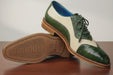 Belvedere Sesto Forest Green & Cream Genuine Ostrich Quill Italian Calf Wingtip Shoes