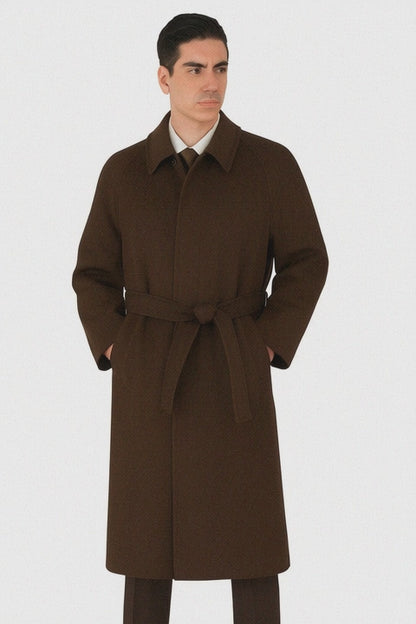 48 inch Men's Dress Coat belted Long Men's Dress Topcoat -  Winter coat ~ Men's Overcoat Four Button Coat With An 18 Inch