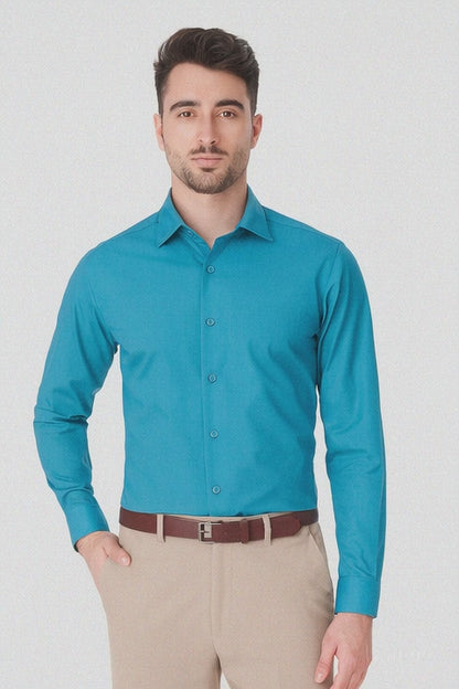 Affordable Clearance Mens Dress Shirt Sale Online Trendy - Slim Fit - Teal Color Men's Dress Shirt