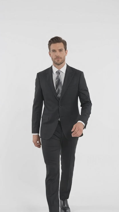 Men's Extra Fine Wool Black Suit – Classic 2 Button Peak Lapel Formal Business & Wedding Suit (Also Available in Dark Navy)