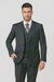 Men's Charcoal Pinstripe 3 Piece 2 Button Italian Designer Suit Flat Front No Pleated Pants - Three Piece Suit