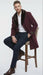Men’s Burgundy Three Quarter Coat with Faux Fur Collar Overcoat – Luxury Winter Outerwear Three Quarter Carcoat Topcoat