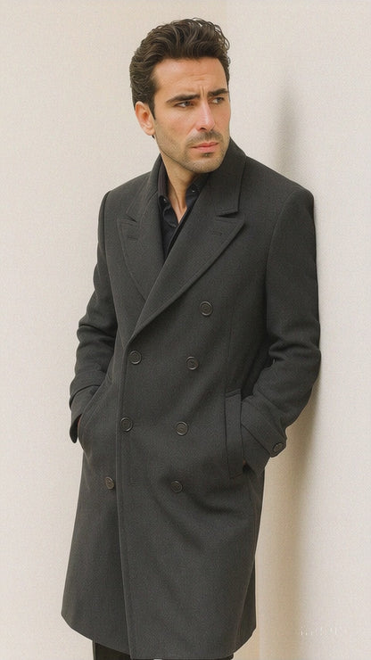 Men's Dress Coat Dress Coat Top Coat Buttons Closure Double Breasted Overcoat Charcoal Grey Full Length Maxi Coat