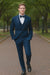 Men’s Navy Blue with Blue Trim Three-Piece Tuxedo with Satin Shawl Lapel and Bow Tie Wedding Suit