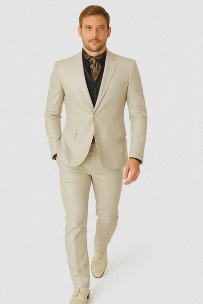 Mens Bone Slim Fit Faux Leather Suit – 1 Button Notch Lapel