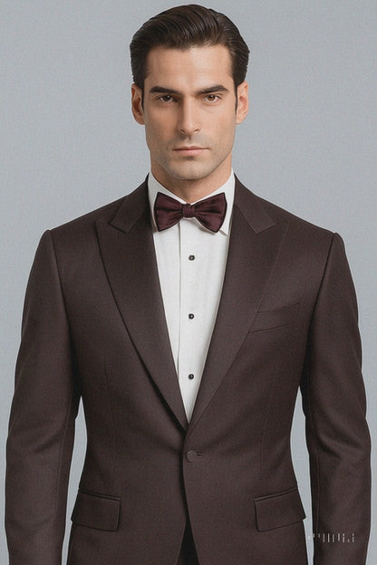 Men's Brown Western Slim Fit Cowboy Tuxedo Suit with 1-Button Front Closure and Peak Lapel – Wide Lapel Western Formal Suit - Traje Para Hombre