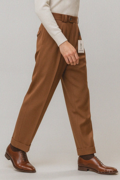 Mens Pant - Pleated Wide Leg - Copper - 100% Percent Wool Fabric