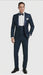 Men’s Navy Blue Tuxedo with Satin Peak Lapel with navy sateen  – 3 Piece Formal Suit with Vest and Bow Tie