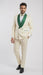 Men's Ivory and Emerald Green Jacquard Tuxedo Suit + Bowtie – 3-Piece Formal Wedding, Prom, and Gala Outfit