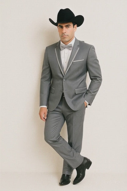 2 Button Notch Collar Rayon/Poly Eleganza Formal Modern Fit Suits Dinner Jacket/Blazer~Grey Suit Fashion Tuxedo For Men