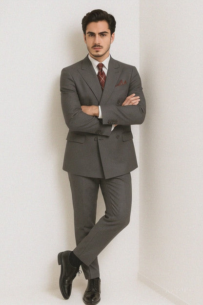 Men's Double Breasted Suit Heather Gray Pleated or Flat Front Pants