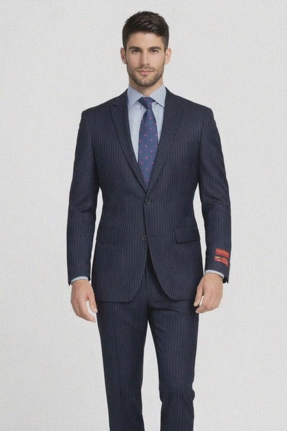 Tiglio Black, Gray, Navy Blue Stripe Two-button Wool Suit 3 Fabrics Modern Fit