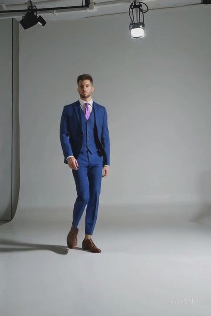 Men'S Indigo ~ Bright Blue ~ Cobalt ~ Teal Blue Blue Pick Stitched 2 Button Suit Pleated Pants