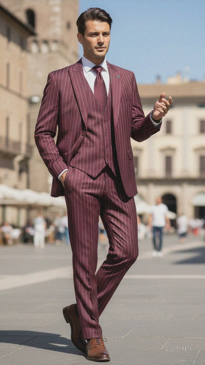 Men's Gangster Bold PinStripe Stripe Chalk Pinstripe Vested 3 Piece Fashion Suits 1920;s 30s Fashion in 10 Colors Collection For August/1/2021 Modern Fit