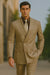 Mens Classic Wool Feel Double Breasted Glen Plaid Suit in Tan