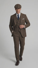 Men's Thomas Shelby Brown Tweed Herringbone 3-Piece Suit – Peaky Blinders 1920s Vintage-Style Suit with Matching Vest & Trousers