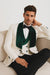 Mens Vested Designer Wide Velvet Wedding Tuxedo in Ivory and Hunter Green