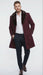 Men’s Burgundy Three Quarter Coat with Faux Fur Collar Overcoat – Luxury Winter Outerwear Three Quarter Carcoat Topcoat