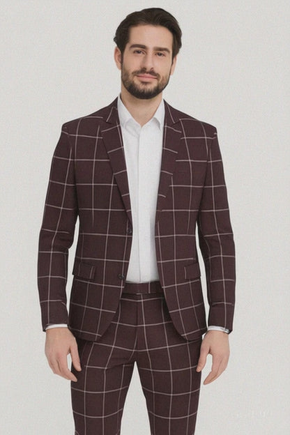 Bold Gangster Plaid Suit - 1920s Mens Fashion Window Pane Suit - Burgundy