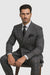 Suits With Baggy Pleated Pants - Wide Leg Pants 100% Wool - Classic Fit in Color Charcoal with Blue Plaid by Rossiman