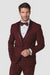 Mens Wool One Button Modern Fit Vested Shawl Prom Tuxedo in Burgundy