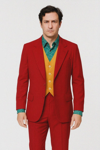 Men's Red Suit With Orange Vest Joker Custom Red / PLEASE SELECT YOUR SIZE