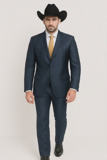 Men’s Navy Western Wedding Suit, Cowboy Tuxedo Formal Suit for Groom, Prom and Special Events