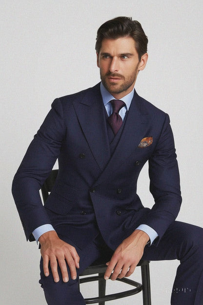 Tiglio Rosso Mens French Blue Wool Double Breasted Suit